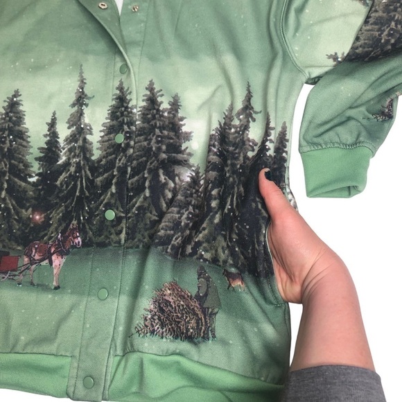 Vintage BLAIR Sweatshirt/Jacket Full Graphic Print Crewneck Button Up Sz Med - Picture 10 of 13